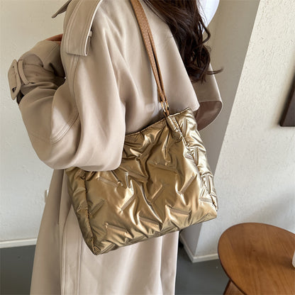 Women Fashionable Solid Color Large Capacity PU Tote Bag