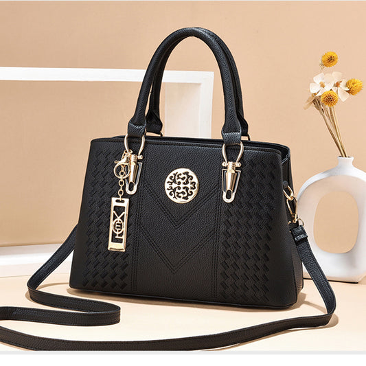 Women Elegant Pendant Decoration Zipper Design Solid Color Large Capacity PU Shoulder Bag