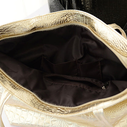 Women Fashionable Crocodile-Print Large-Capacity PU Tote Bag
