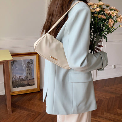 Sac à main tendance en nylon de couleur unie avec fermeture éclair pour femme 