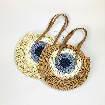 Sac à bandoulière tissé en paille de grande capacité pour femme, design pastoral, couleurs contrastées, avec poignée 