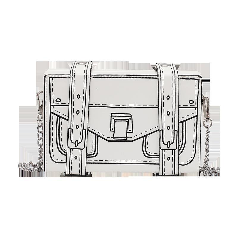 Sac à bandoulière carré avec chaîne et motif dessin animé pour femme 