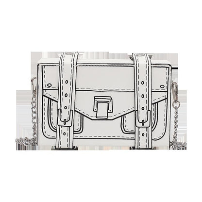 Sac à bandoulière carré avec chaîne et motif dessin animé pour femme 