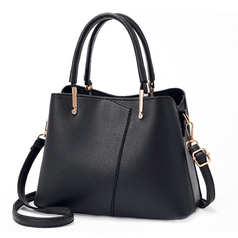 Women Fashionable Simple Litchi Pattern Large Capacity PU Handle Shoulder Bag