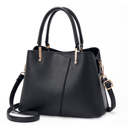 Women Fashionable Simple Litchi Pattern Large Capacity PU Handle Shoulder Bag