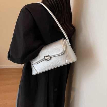 Sac à bandoulière carré simple et uni en PU pour femme, avec bouton magnétique et rabat 