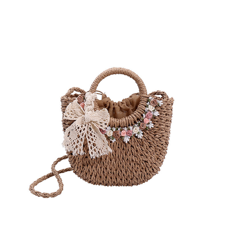 Women Fashion Casual Floral Woven Beach Handbag