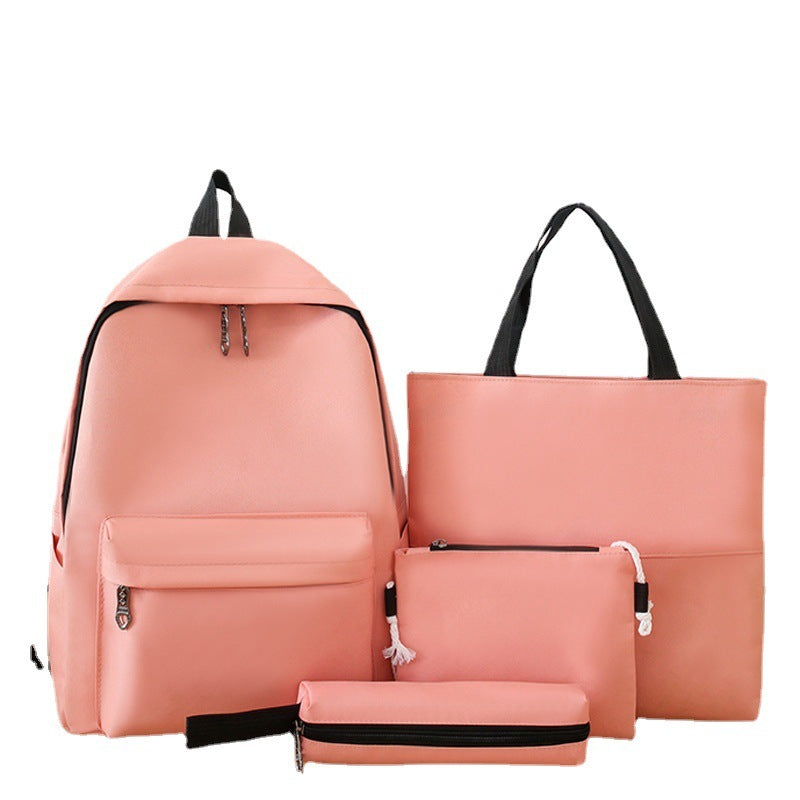 Women Fashionable Casual Solid Color Backpack Four-Piece Set