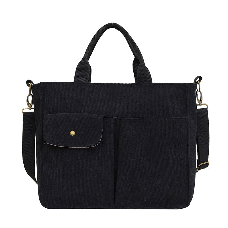 Women Casual Simple Solid Color Large Capacity Corduroy Handbag