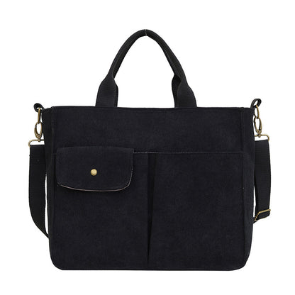 Women Casual Simple Solid Color Large Capacity Corduroy Handbag