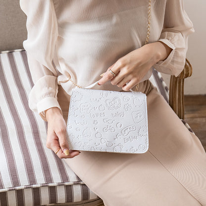 Women Fashion Heart Bow Cloud Embossed Flap Chain Square Crossbody Bag