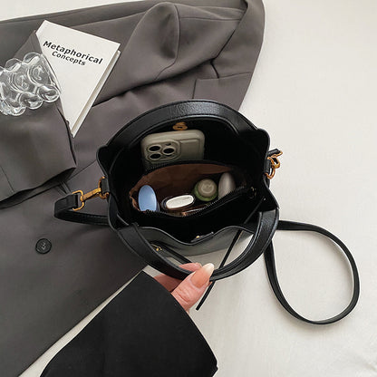 Women Fashionable Simple Solid Color Cross Lock PU Handle Shoulder Bag