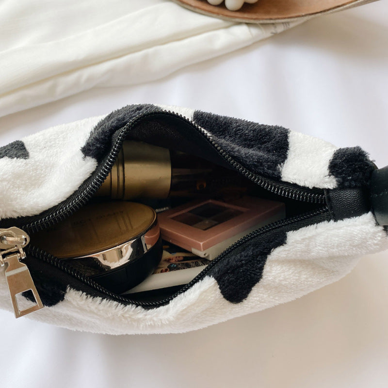 Women Fashion Chic Zebra Cow Pattern Plush Underarm Bag