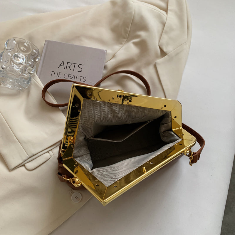 Sac à bandoulière en PU de couleur unie avec boucle géométrique pour femme 