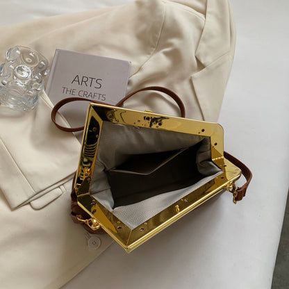 Sac à bandoulière en PU de couleur unie avec boucle géométrique pour femme 