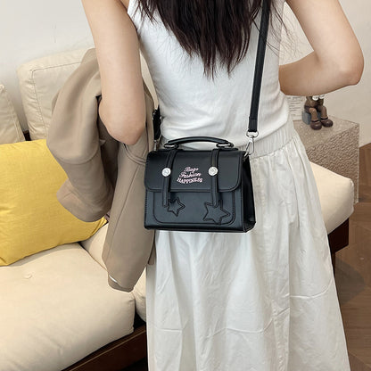 Women Fashion Casual Star Letter Print Flap Square Crossbody Bag