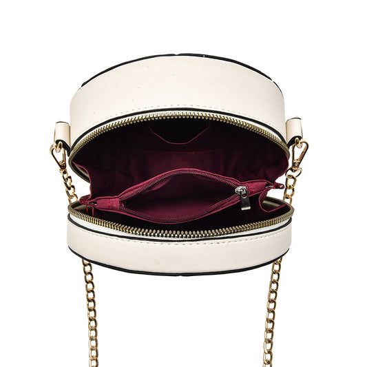 Sac à bandoulière tendance pour femme, couleur unie, broderie rhombique, pendentif chat, chaîne ronde