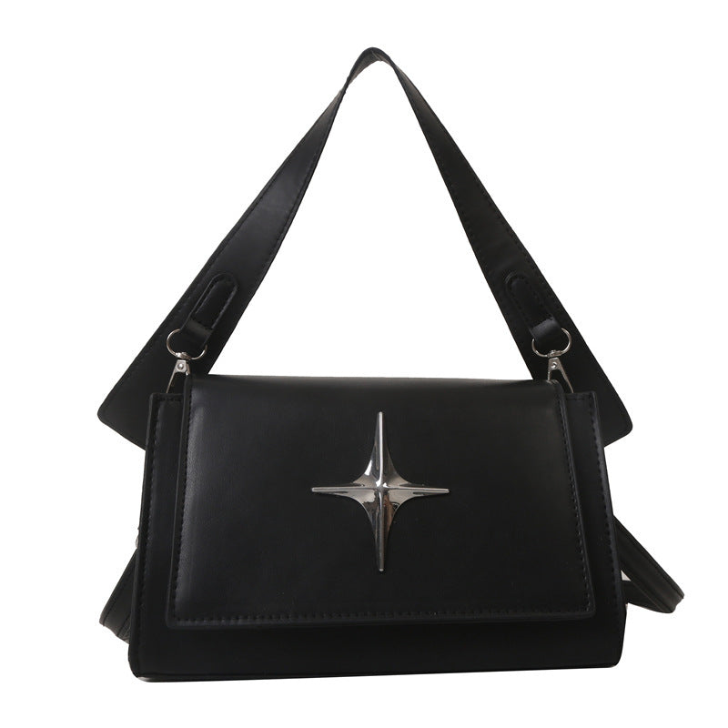 Sac à bandoulière carré en PU pour femme, style rétro, couleur unie, à rabat, style étoile