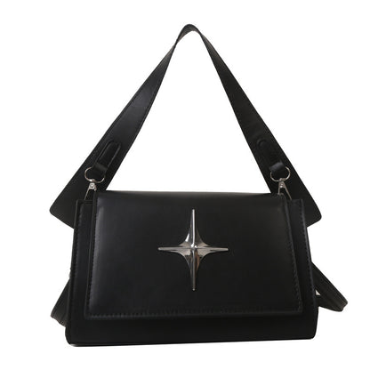 Sac à bandoulière carré en PU pour femme, style rétro, couleur unie, à rabat, style étoile