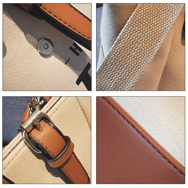 Sac fourre-tout en toile décontracté à motif de lettres pour femme, grande capacité