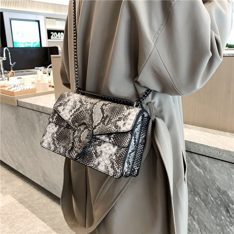 Sac messager à chaîne motif serpent pour femme 