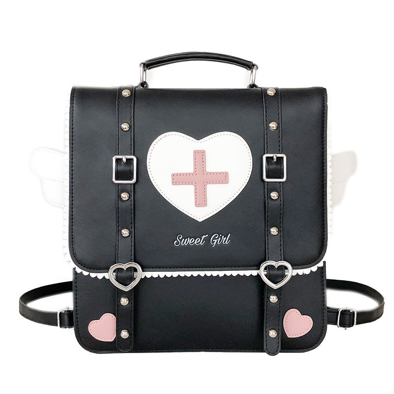 Women Cute Heart-Shaped Cross Square Flap-On Backpack