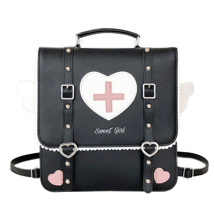 Women Cute Heart-Shaped Cross Square Flap-On Backpack