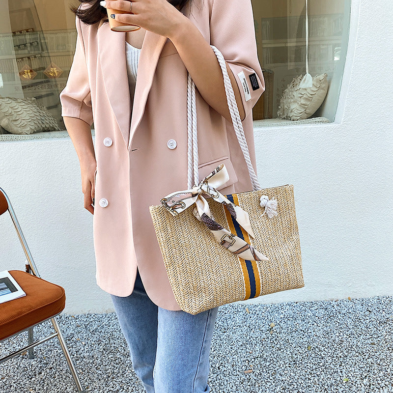 Women Fashion Casual Grass Is Silk Scarf Large Capacity Shoulder Bag