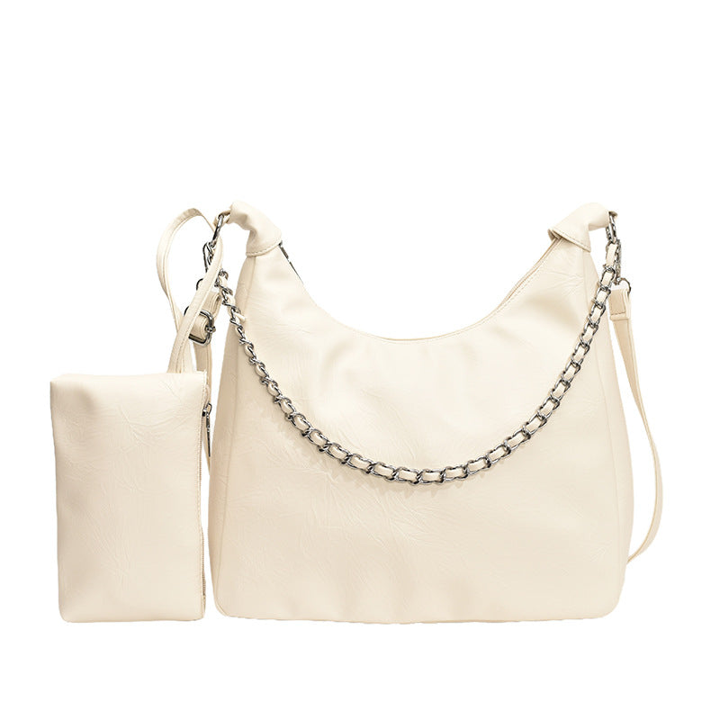 Women Fashionable Solid Color Large Capacity Zipper Shoulder PU Tote Bag