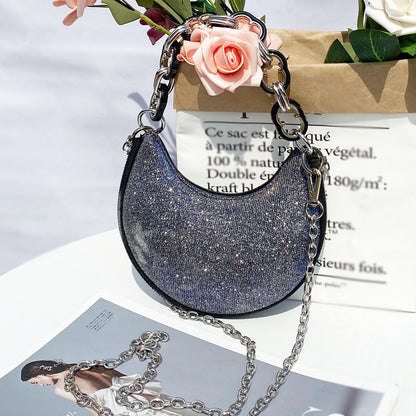 Sac à main à bandoulière en forme de croissant de lune à paillettes pour femme 