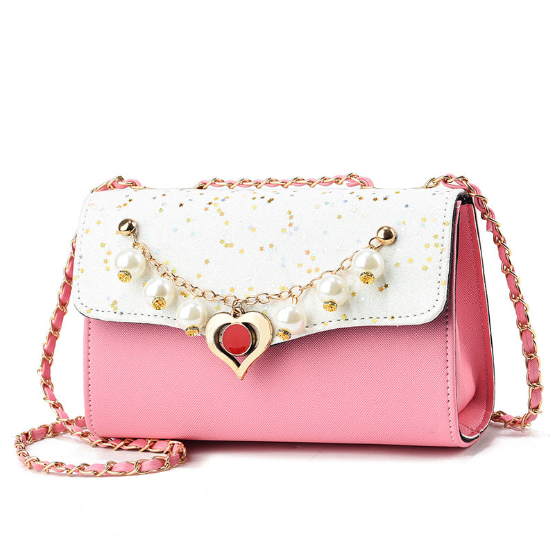 Sac bandoulière élégant à paillettes carrées et bordure en chaîne 