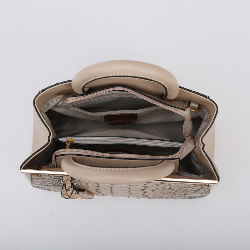 Women Fashion Casual Crocodile Pattern Large Capacity Handbag Three-Piece Set