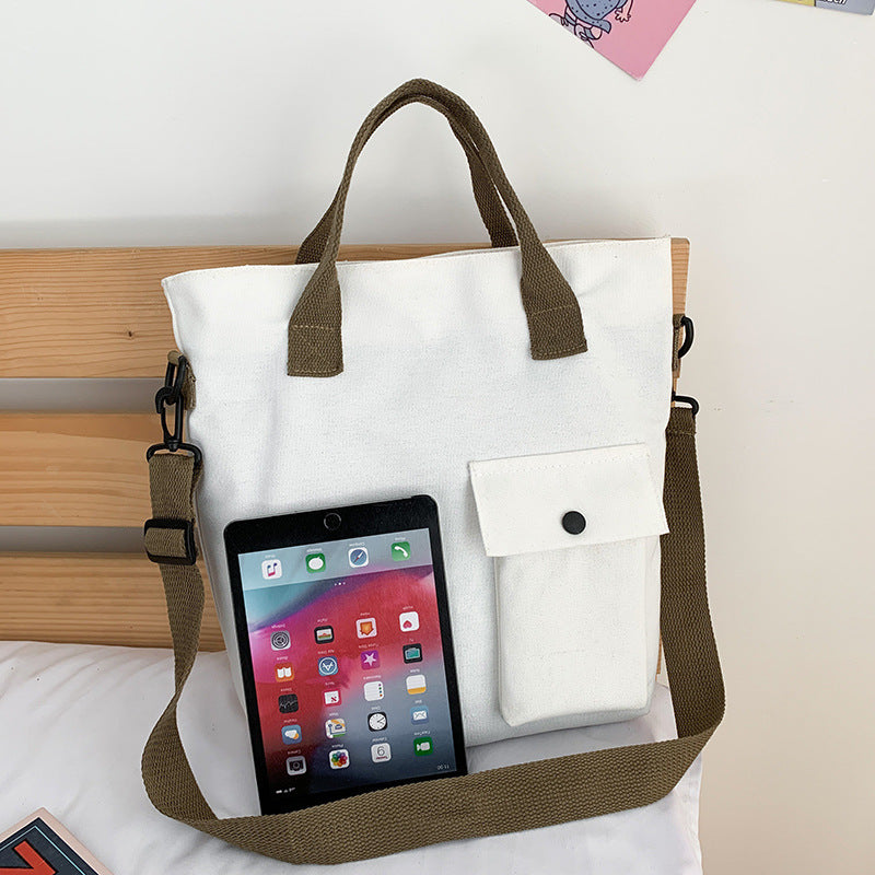 Sac à bandoulière en toile de grande capacité pour femme, style décontracté et basique, avec poche 