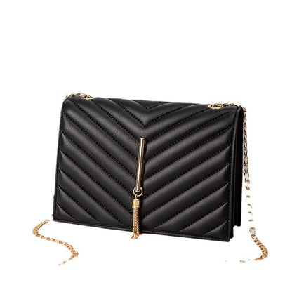 Women Fashion Tassel Decorative Pleated Design Flap PU Crossbody Bag