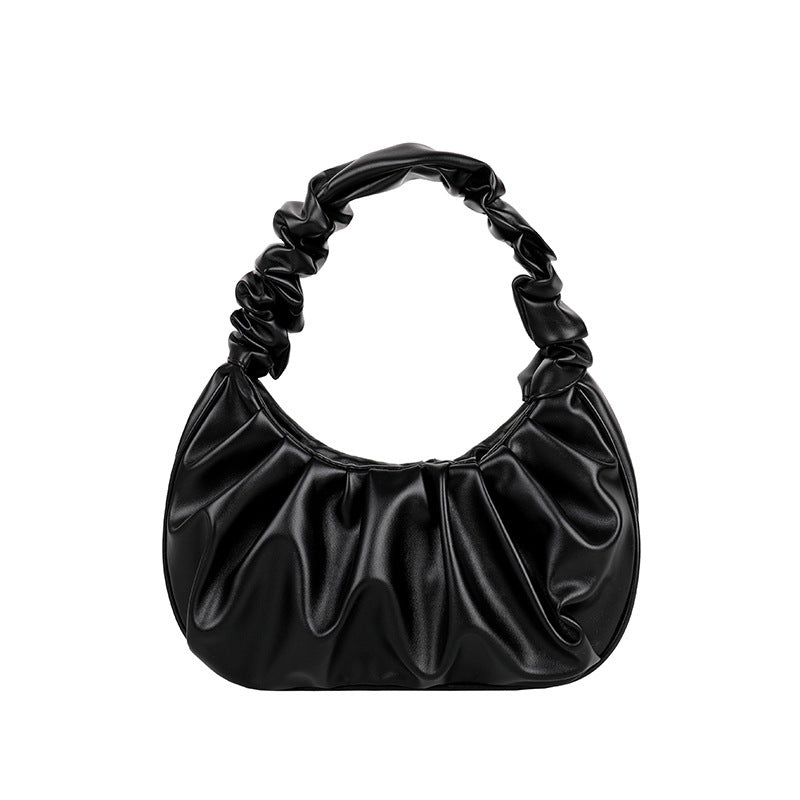Sac à main en PU de couleur unie pour femme, design basique et plissé 