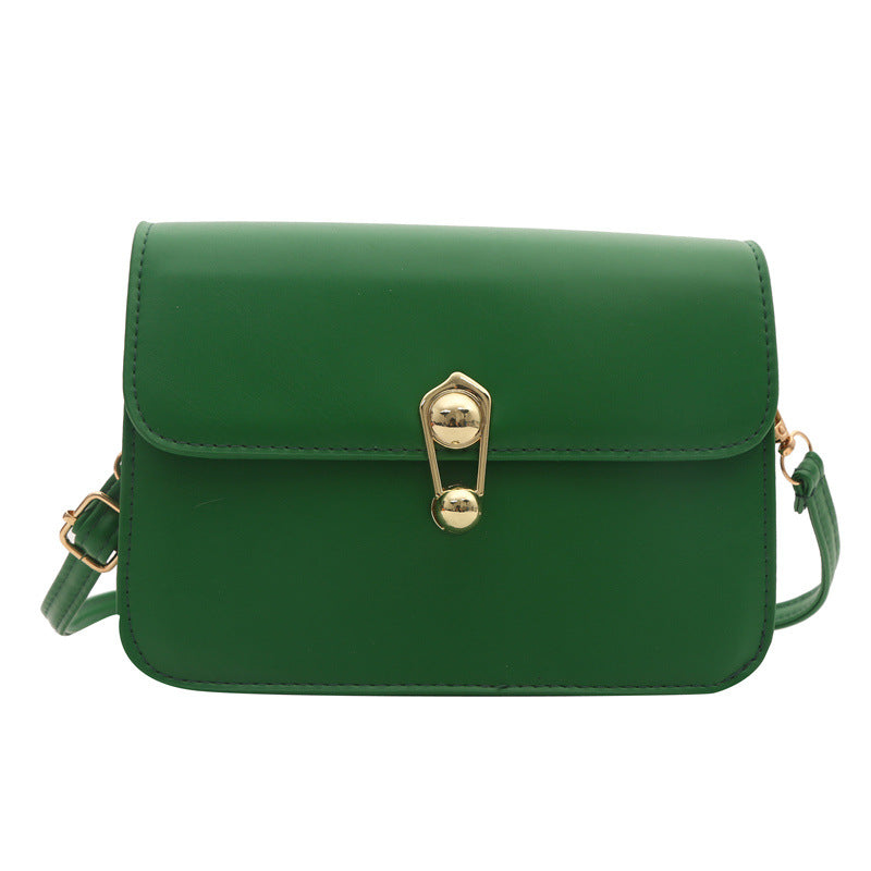 Simple Solid Color Lock Square Crossbody Bag