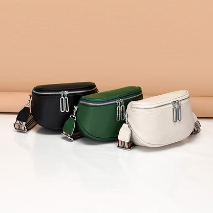 Women Fashion Casual PU Zipper Wide Strap Crossbody Bag