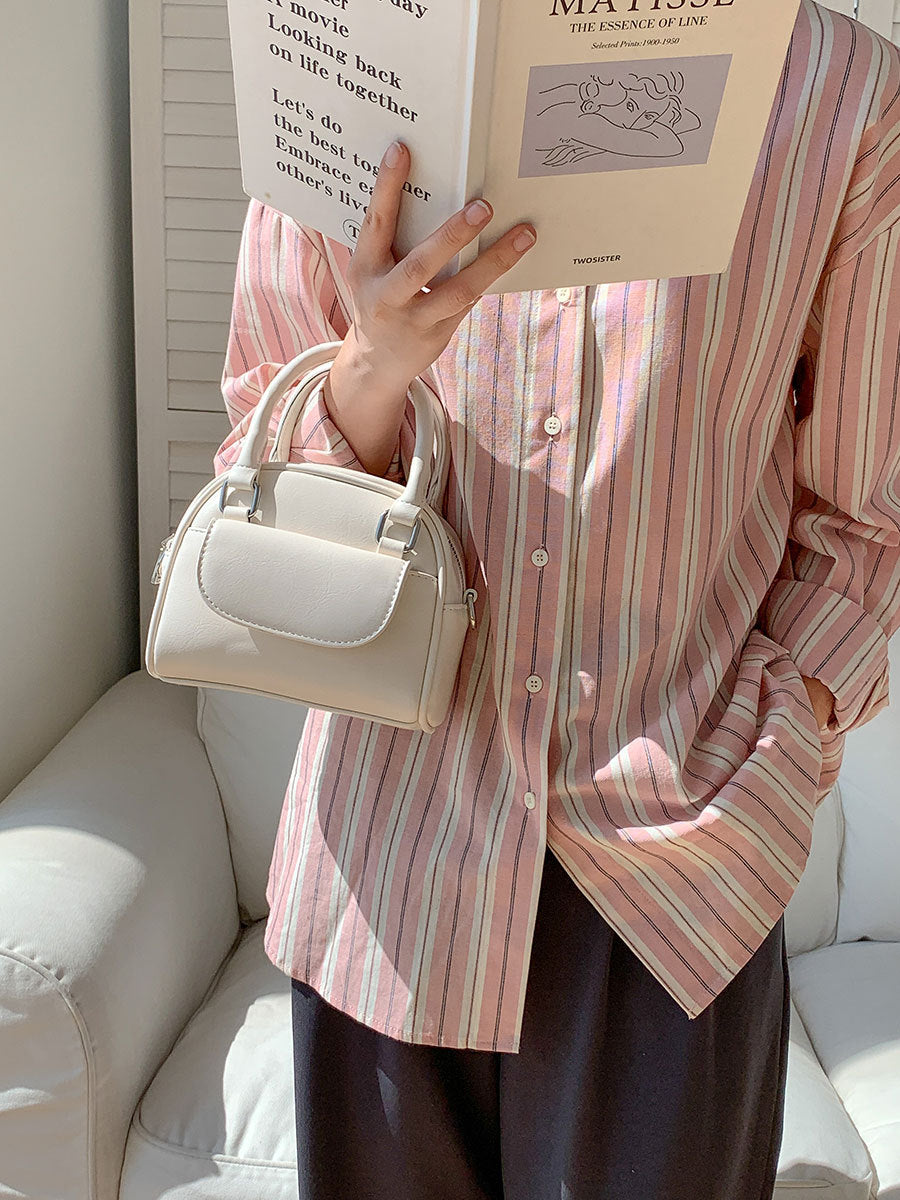 Women Fashion Boston PU Zip Flap Handle Shoulder Bag