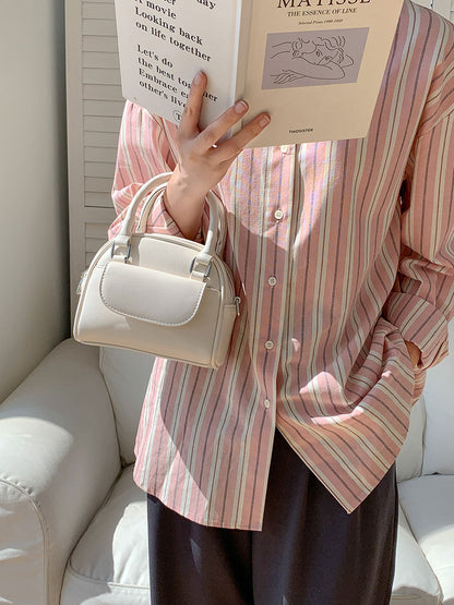 Women Fashion Boston PU Zip Flap Handle Shoulder Bag