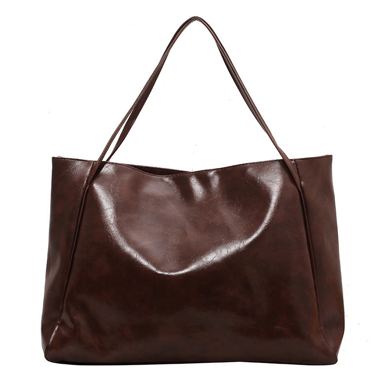 Women Casual Simple Solid Color Large Capacity Soft Leather Tote Bag