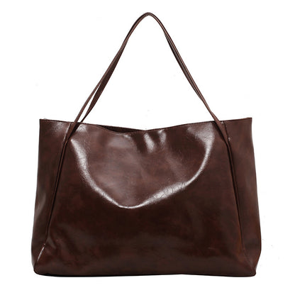 Women Casual Simple Solid Color Large Capacity Soft Leather Tote Bag