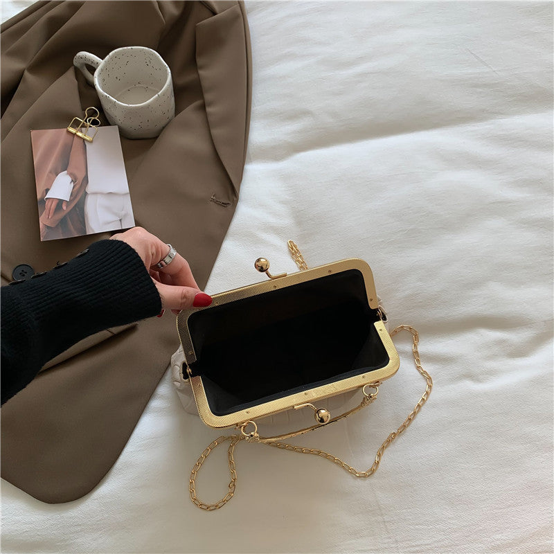 Women Fashion Antique Clip Bag Retro Chain Shoulder Bag