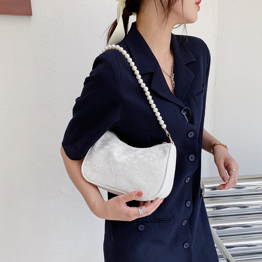 Sac à bandoulière carré simple avec chaîne en perles pour femme 