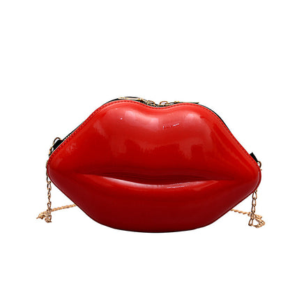 Women'S Fashion Personality Lips Patent Leather Chain One Shoulder Bag
