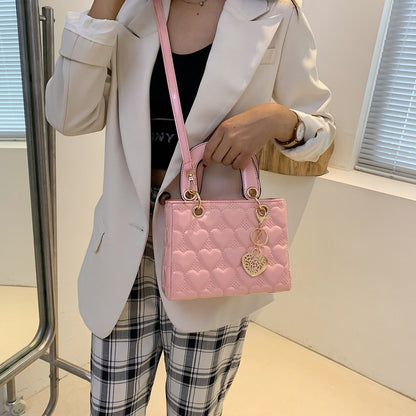 Women Fashion Heart Diamond Square PU Handle Crossbody Bag