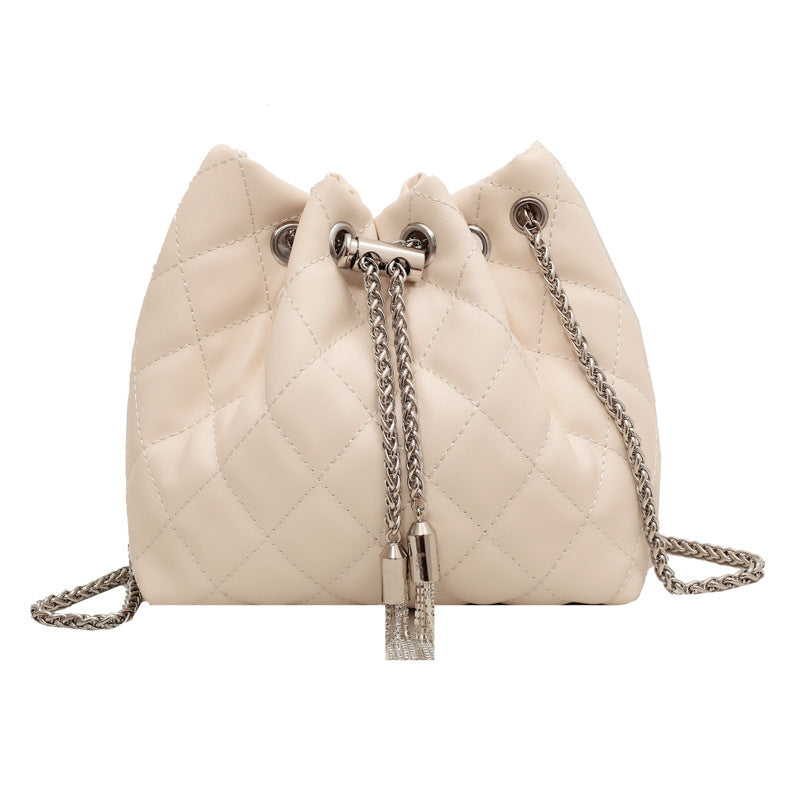 Sac seau à bandoulière décontracté à carreaux de couleur unie pour femmes