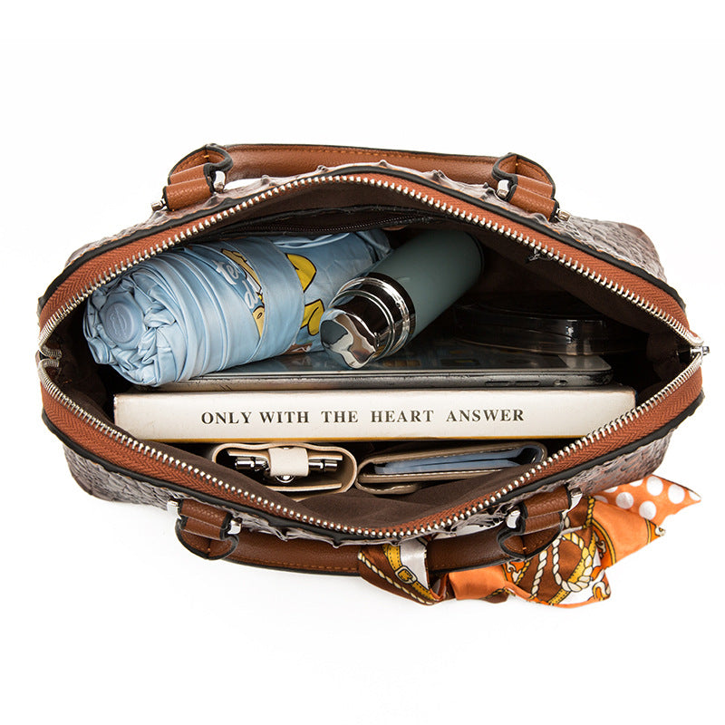 Women Fashion Casual Gradient Crocodile Pattern Handbag Two-Piece Set