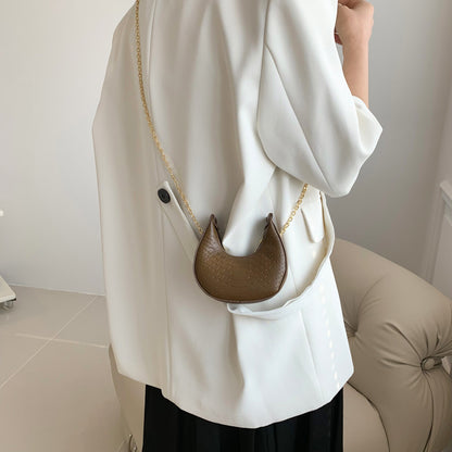 Mini sac bandoulière décontracté à chaîne et fermeture éclair en forme de boulette pour femme, couleur unie 