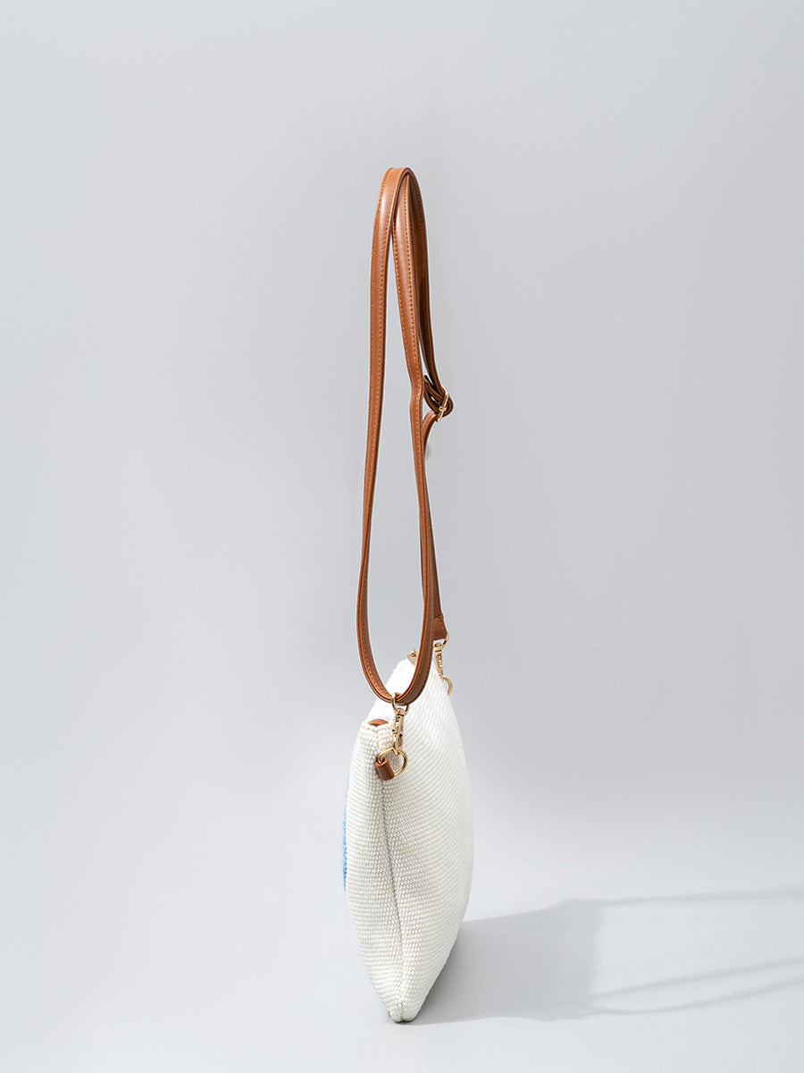 Sac à bandoulière en toile brodée en peluche avec motif mauvais œil tendance 