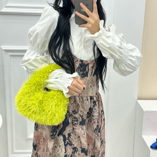 Autumn Winter Women Simple Solid Color Plush Chain Handle Shoulder Bag